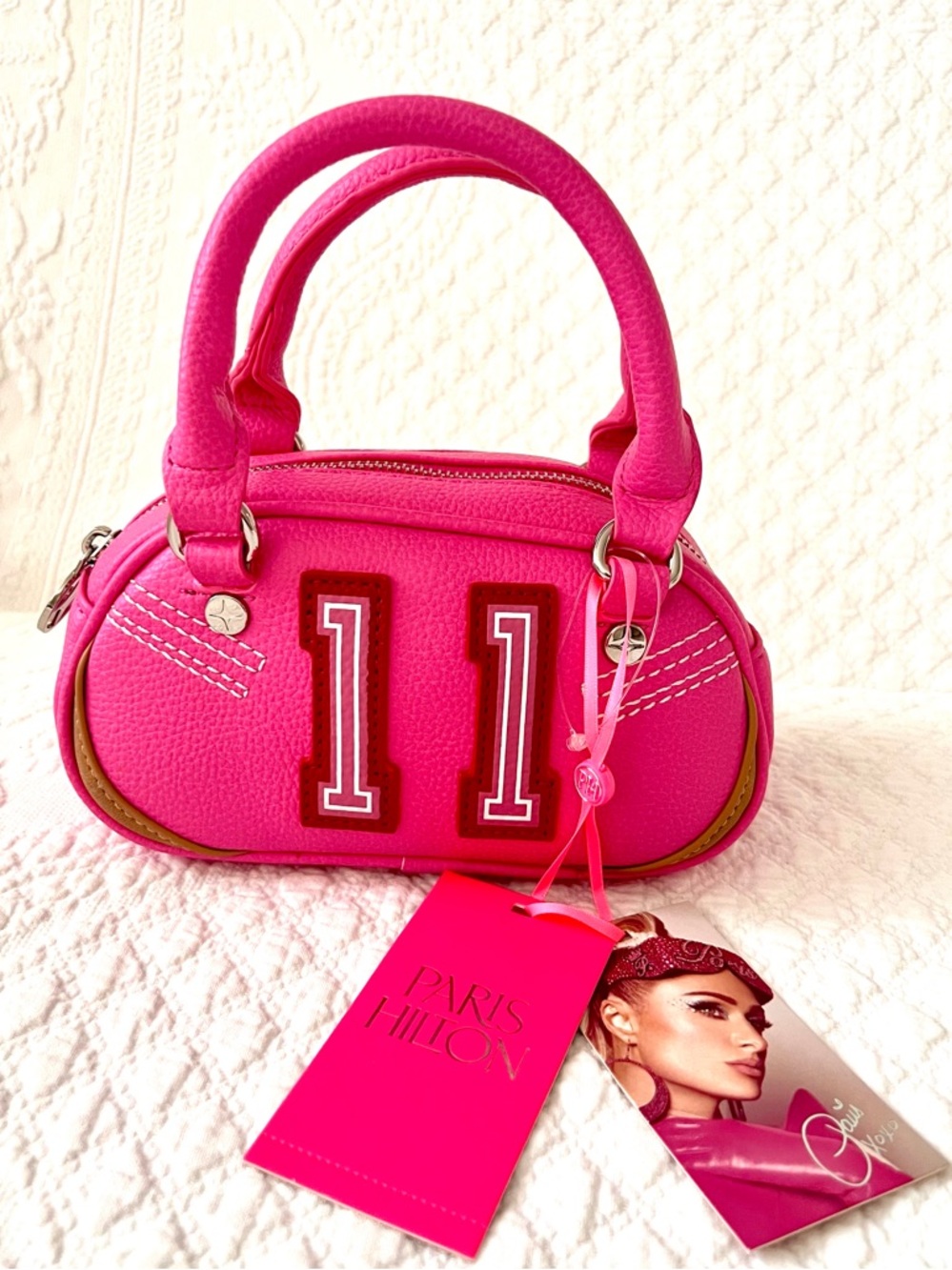 NWT PH PARIS VARSITY MINI BOWLER BAG IN PINK - Picture 10 of 16